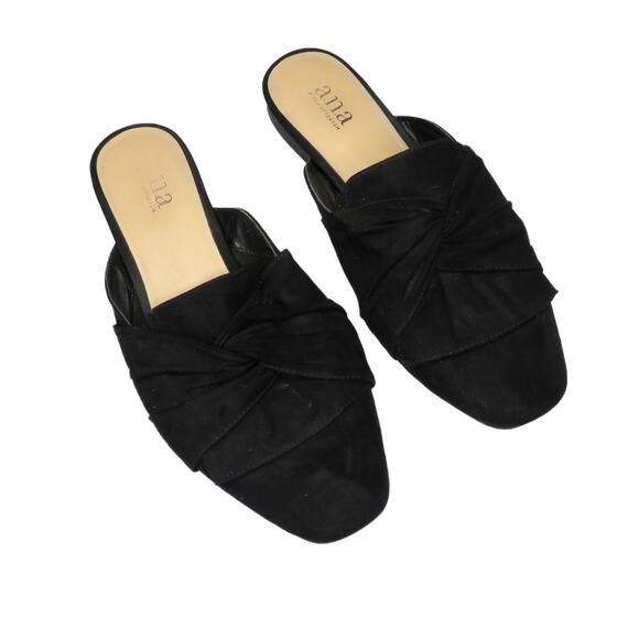 ANA Black Suede Ballet Flats 7.5 Classic Slip on Chic Minimalist - Picture 1 of 6